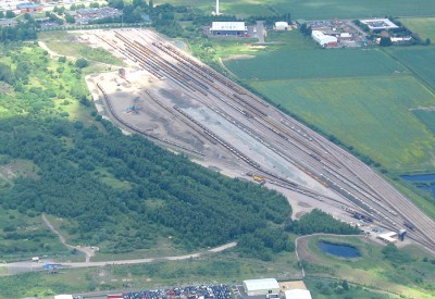Aerial shot of area of archaeological investigations. Undergrowth needed to be cleared prior to excavation